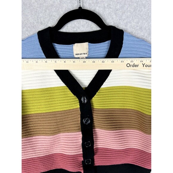 Industry Sweater Womens Small Petite Black Cropped Balloon Sleeve Y2K Striped - Picture 11 of 14